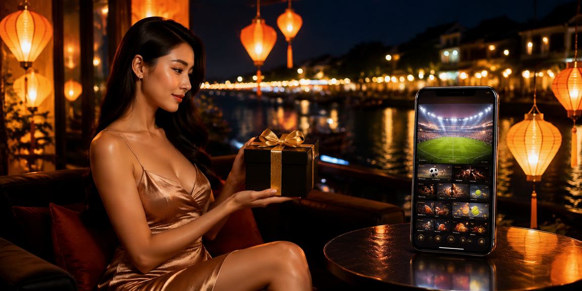 Người chơi cá cược thể thao trực tuyến tại phố cổ Hội An ánh đèn lồng lung linh